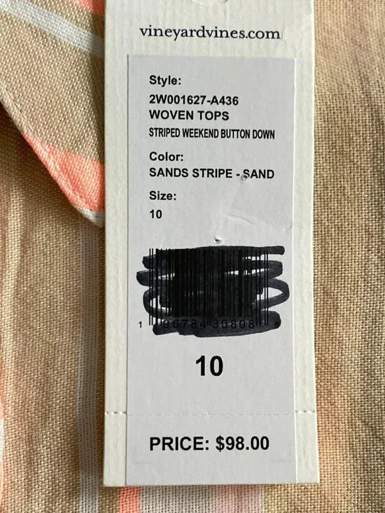 Vineyard Vines Weekend Button Down Blouse Women's 10 NWT 3/4 Sleeves Coastal $98 - Picture 5 of 9